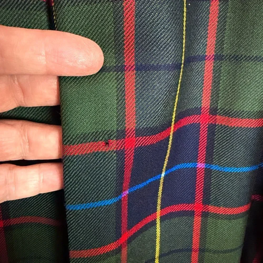 Vintage Midi Tartan Pleated Skirt Green Wool Pockets BIANCA Germany 36 US 6